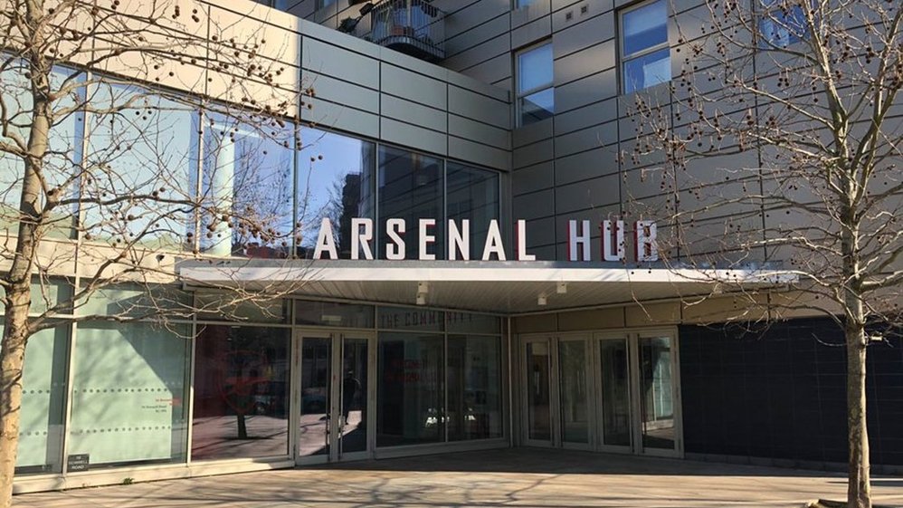 Picture outside the front of the Arsenal Hub.