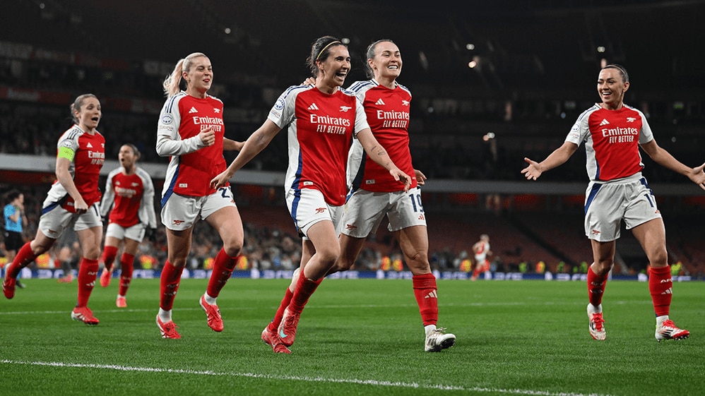 Arsenal celebrate beating Real Madrid in the Women's Champions League